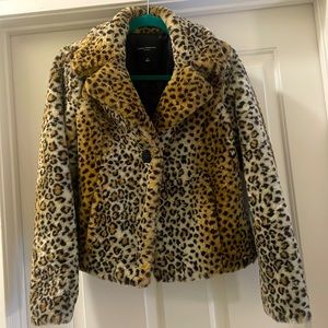Behnaz Sarafpour Leopard Cheetah Faux Fur Cropped Jacket S Vintage